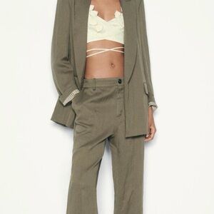 Zara 2025 Olive Green Baggy Fit Blazer and Pant Suit Set